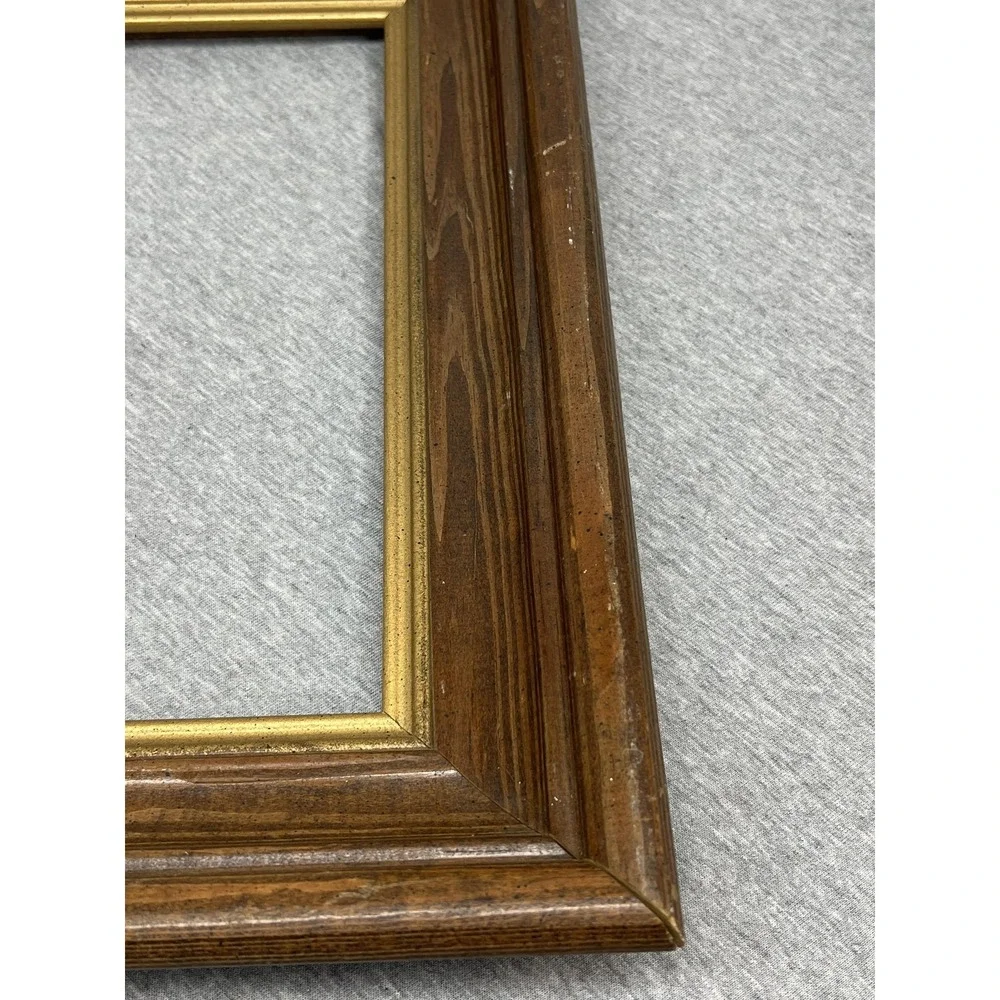 Wood Picture Photo Frame Brown Gold Trim 11x14 Wall Hanging Decor Rustic